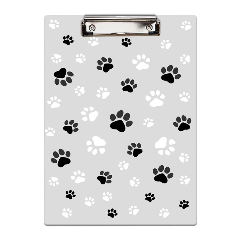 Britimes Clipboard Decorative Office School Hardboard Wood Nursing Clip Board and Pad for Standard A4 Letter Size Pets Dog Paw Grey 12.6" X 8.9" - Image 1